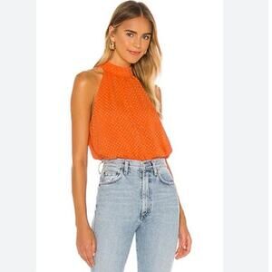 Alice + Olivia Liana Orange Bow High Neck Sleeveless Checkered Blouse Top Size S